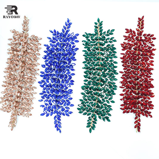 RAYO Heavy Beaded 3D Glass Crystal Flower Rhinestone Applique Adhesive Mesh Base Sew On Crystal Patch For Garment Evening Dress Bags Shoes DIY Decoration