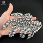 RAYO Newest Handmade 3D Floral Leaf Rhinestone Applique Adhesive Base Sew On Glue On Crystal Patch For Dress Bags Shoes DIY Clothing Decoration