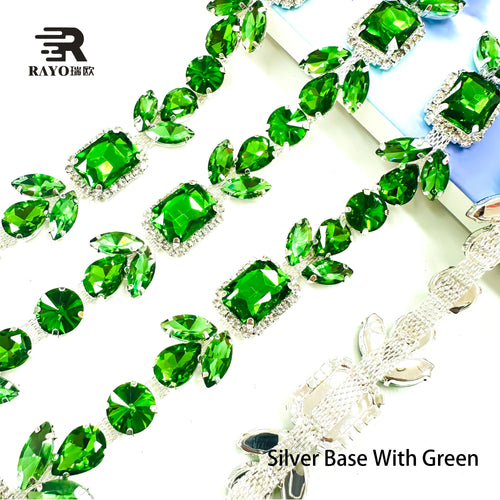 RAYO Colorful Mixed Shape Crystal Motif Cup Chain Roll Trim Sew On For Wedding Evening Dress Stage Costume DIY Clothing Decoration