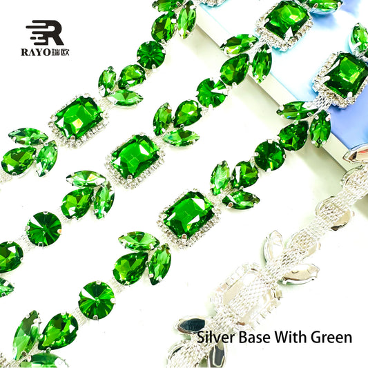 RAYO Colorful Mixed Shape Crystal Motif Cup Chain Roll Trim Sew On For Wedding Evening Dress Stage Costume DIY Clothing Decoration