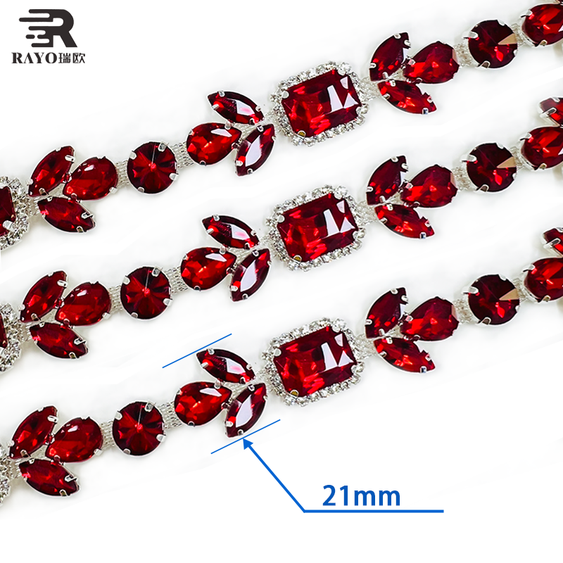 RAYO Colorful Mixed Shape Crystal Motif Cup Chain Roll Trim Sew On For Wedding Evening Dress Stage Costume DIY Clothing Decoration