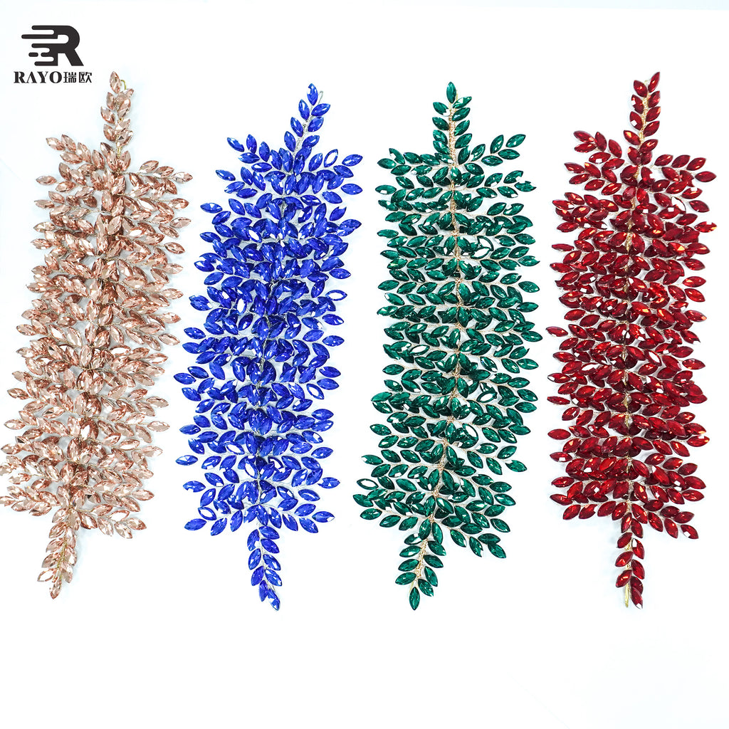 RAYO Heavy Beaded 3D Glass Crystal Flower Rhinestone Applique Adhesive Mesh Base Sew On Crystal Patch For Garment Evening Dress Bags Shoes DIY Decoration