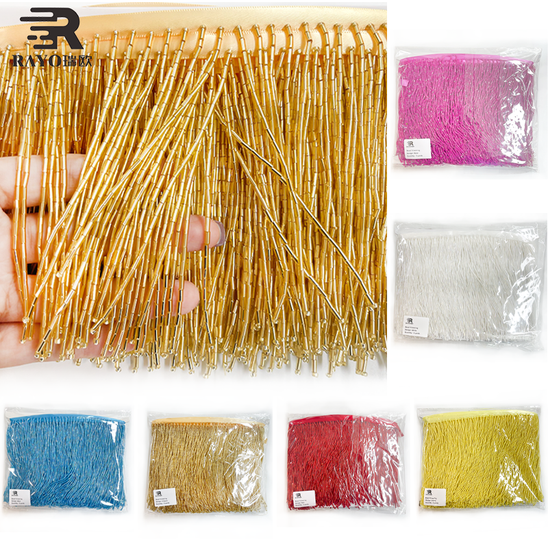 RAYO Multi Color Tube Beaded Fringe Rhinestone Applique Sew On Crystal Tassel Patch For Evening Dress Stage Outfit Garment DIY Decoration