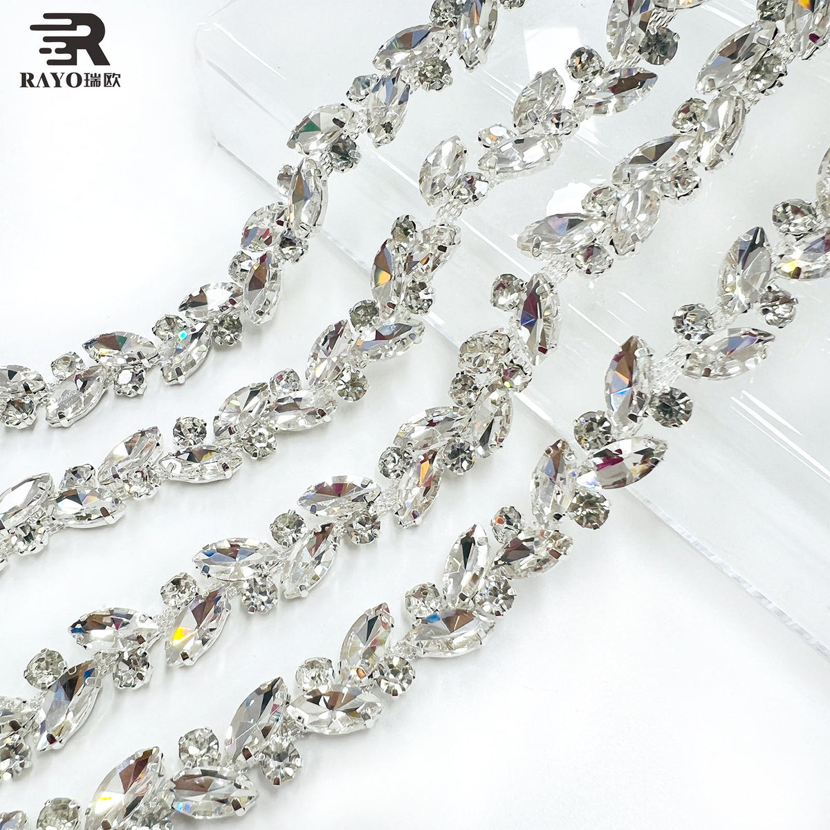 RAYO Silver Base Marquise Crystal Claw Chain Roll Trim Sew On For Wedding Evening Dress Shoes Bags DIY Garment Decoration