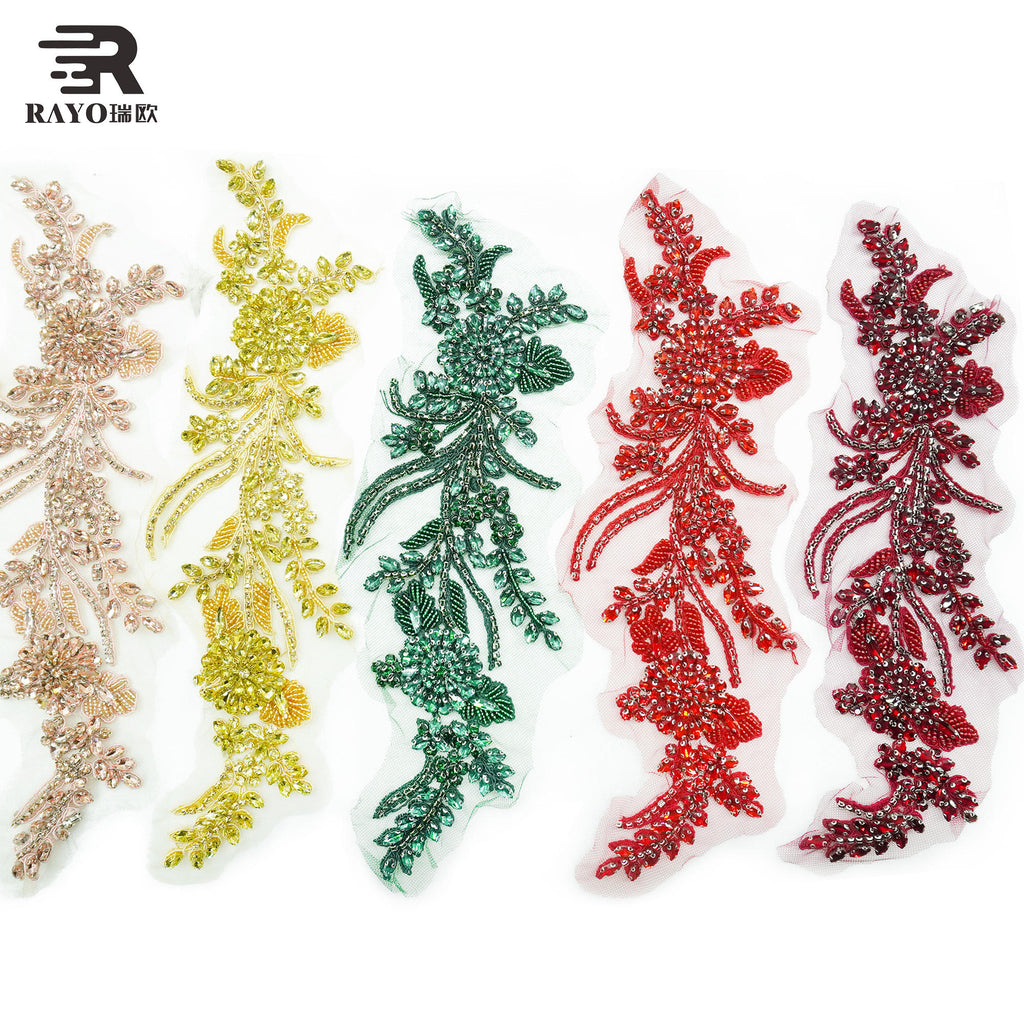 RAYO Handmade 3D Pair Flower Rhinestone Applique Adhesive Base Sew On Glue On Crystal Patch For Wedding Dress Clothing Bags Shoes DIY Decoration