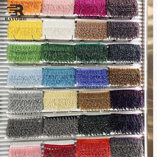RAYO Glass Crystal Beaded Tassel Fringe Trim For Evening Dress Stage Outfit Garment Sew On DIY Decoration
