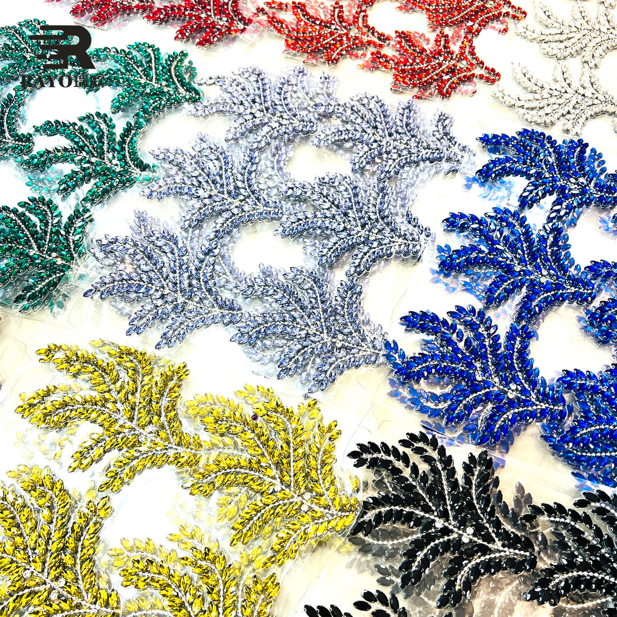 RAYO Newest Handmade 3D Floral Leaf Rhinestone Applique Adhesive Base Sew On Glue On Crystal Patch For Dress Bags Shoes DIY Clothing Decoration