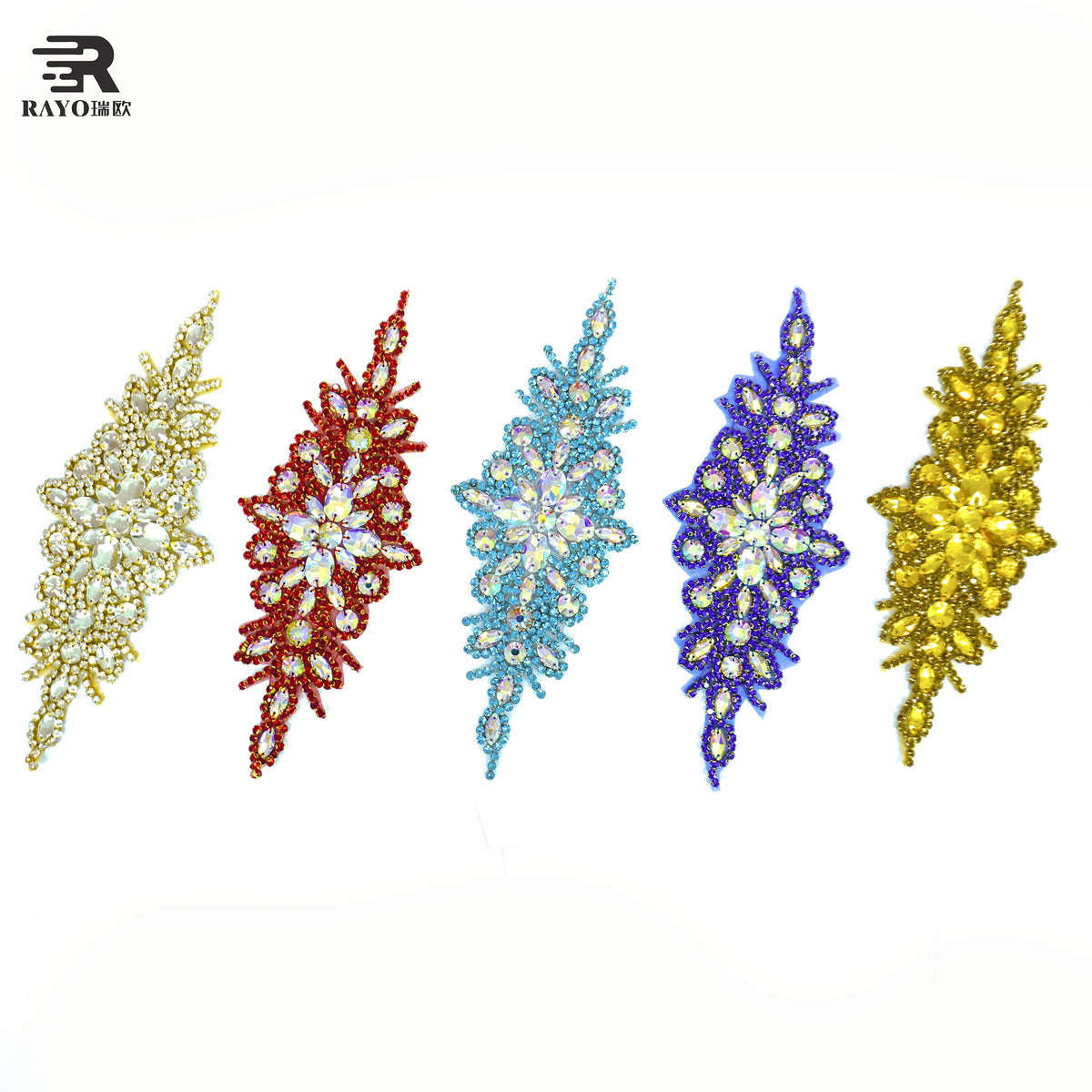 RAYO Multi Color Glass Rhinestone Applique Flatback Sew On Hot Fix Leaf Crystal Patch For Wedding Evening Dress Costume Decoration