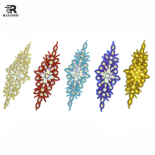RAYO Multi Color Glass Rhinestone Applique Flatback Sew On Hot Fix Leaf Crystal Patch For Wedding Evening Dress Costume Decoration