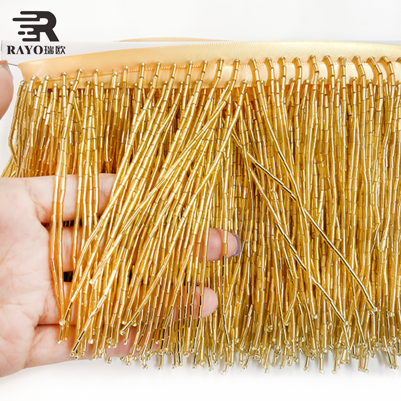RAYO Multi Color Tube Beaded Fringe Rhinestone Applique Sew On Crystal Tassel Patch For Evening Dress Stage Outfit Garment DIY Decoration