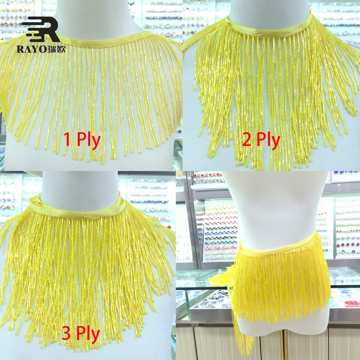 RAYO Multi Color Tube Beaded Fringe Rhinestone Applique Sew On Crystal Tassel Patch For Evening Dress Stage Outfit Garment DIY Decoration