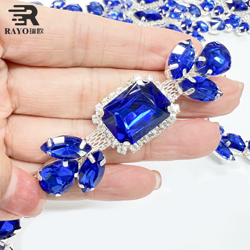 RAYO Colorful Mixed Shape Crystal Motif Cup Chain Roll Trim Sew On For Wedding Evening Dress Stage Costume DIY Clothing Decoration
