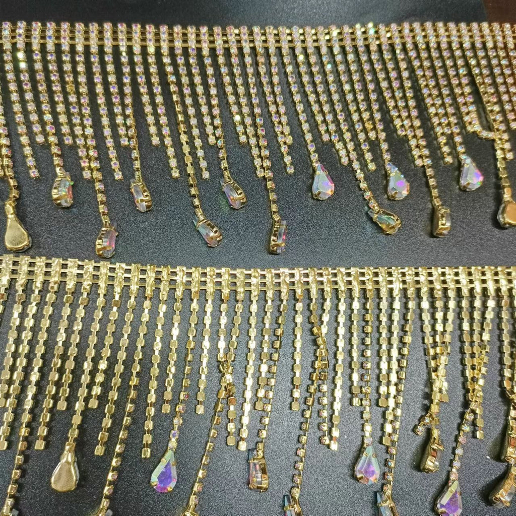 RAYO Teardrop Crystal Tassel Claw Chain Trim Sew On For Wedding Evening Stage Dress Shoe Bag DIY Ornament