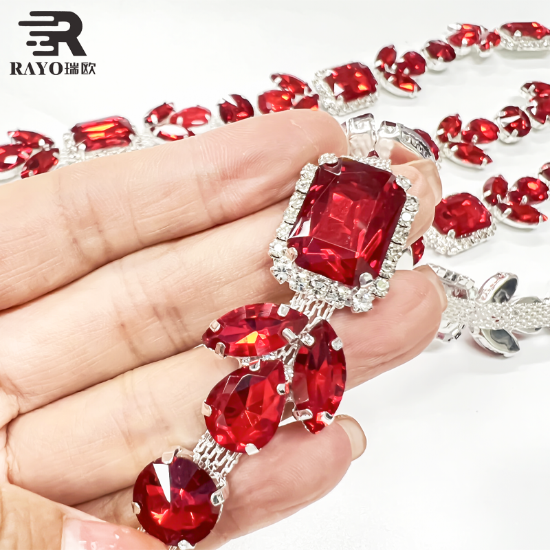 RAYO Colorful Mixed Shape Crystal Motif Cup Chain Roll Trim Sew On For Wedding Evening Dress Stage Costume DIY Clothing Decoration
