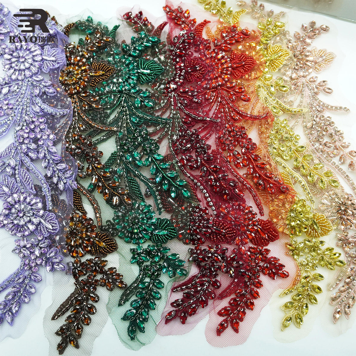 RAYO Handmade 3D Pair Flower Rhinestone Applique Adhesive Base Sew On Glue On Crystal Patch For Wedding Dress Clothing Bags Shoes DIY Decoration