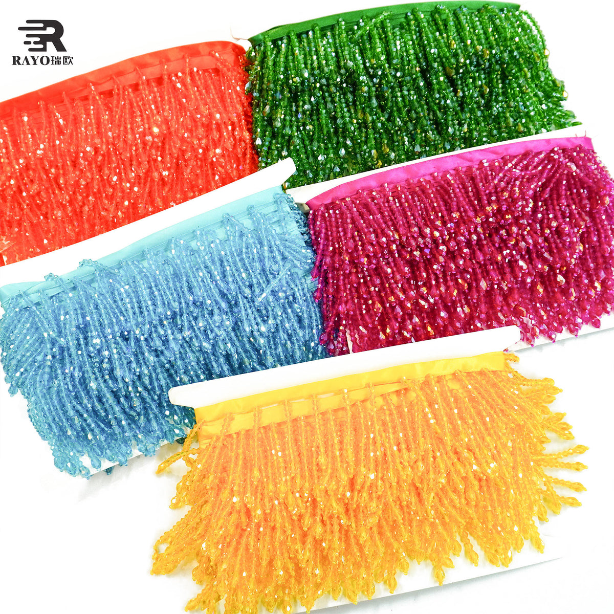 RAYO Glass Crystal Beaded Tassel Fringe Trim For Evening Dress Stage Outfit Garment Sew On DIY Decoration