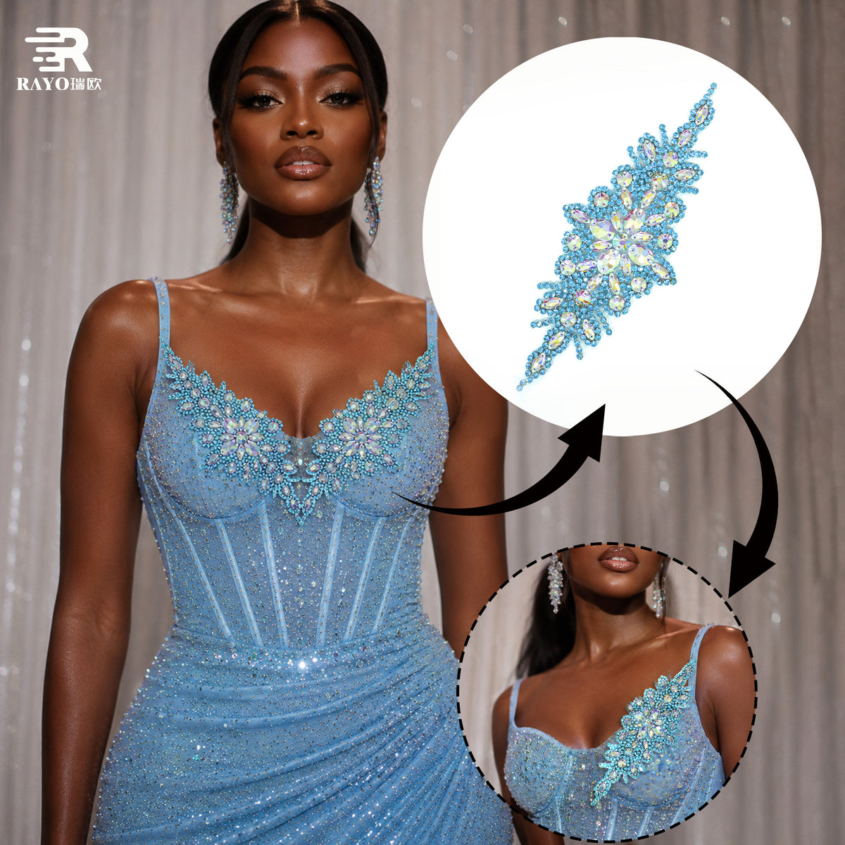 RAYO Multi Color Glass Rhinestone Applique Flatback Sew On Hot Fix Leaf Crystal Patch For Wedding Evening Dress Costume Decoration
