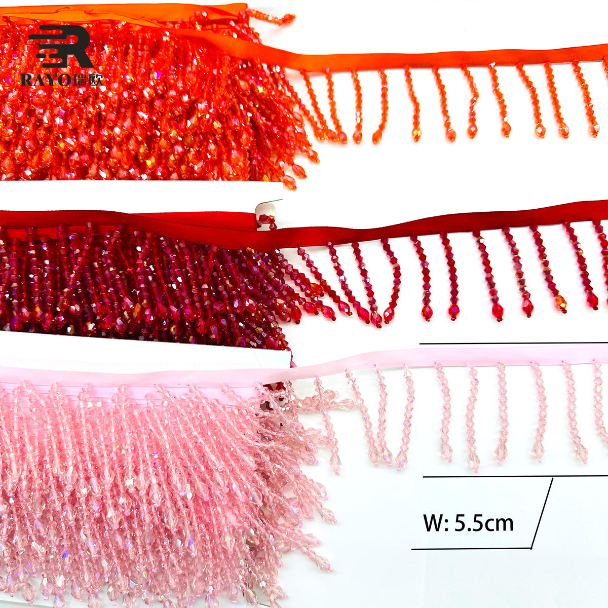 RAYO Glass Crystal Beaded Tassel Fringe Trim For Evening Dress Stage Outfit Garment Sew On DIY Decoration