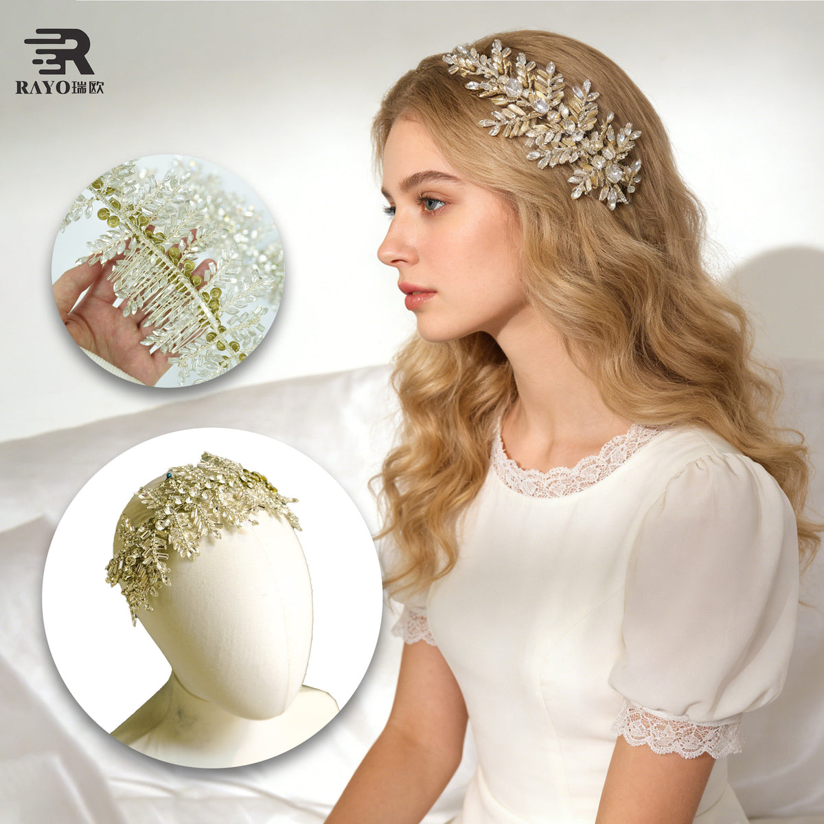 RAYO Heavy Beaded 3D Glass Crystal Flower Rhinestone Applique Adhesive Mesh Base Sew On Crystal Patch For Garment Evening Dress Bags Shoes DIY Decoration