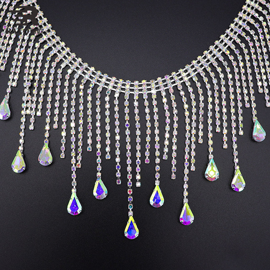 RAYO Teardrop Crystal Tassel Claw Chain Trim Sew On For Wedding Evening Stage Dress Shoe Bag DIY Ornament