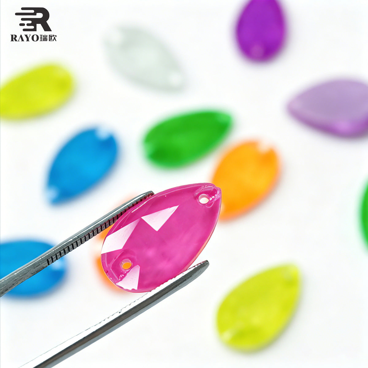 RAYO Teardrop K9 Glass Sew On Rhinestones Multi Color Flat Back Two Holes For Dress Shoes Bags DIY Clothing Decoration