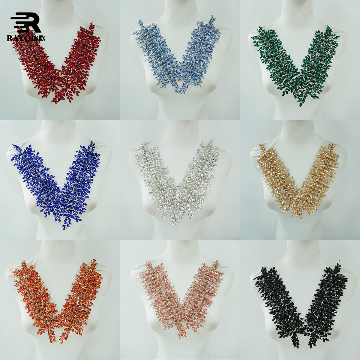 RAYO Heavy Beaded 3D Glass Crystal Flower Rhinestone Applique Adhesive Mesh Base Sew On Crystal Patch For Garment Evening Dress Bags Shoes DIY Decoration