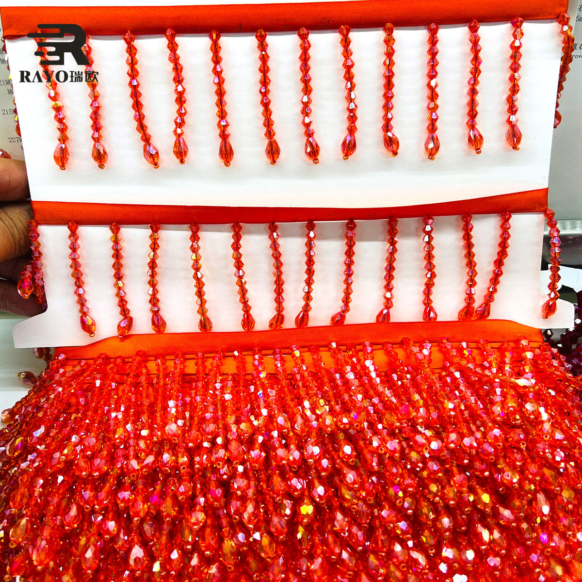 RAYO Glass Crystal Beaded Tassel Fringe Trim For Evening Dress Stage Outfit Garment Sew On DIY Decoration