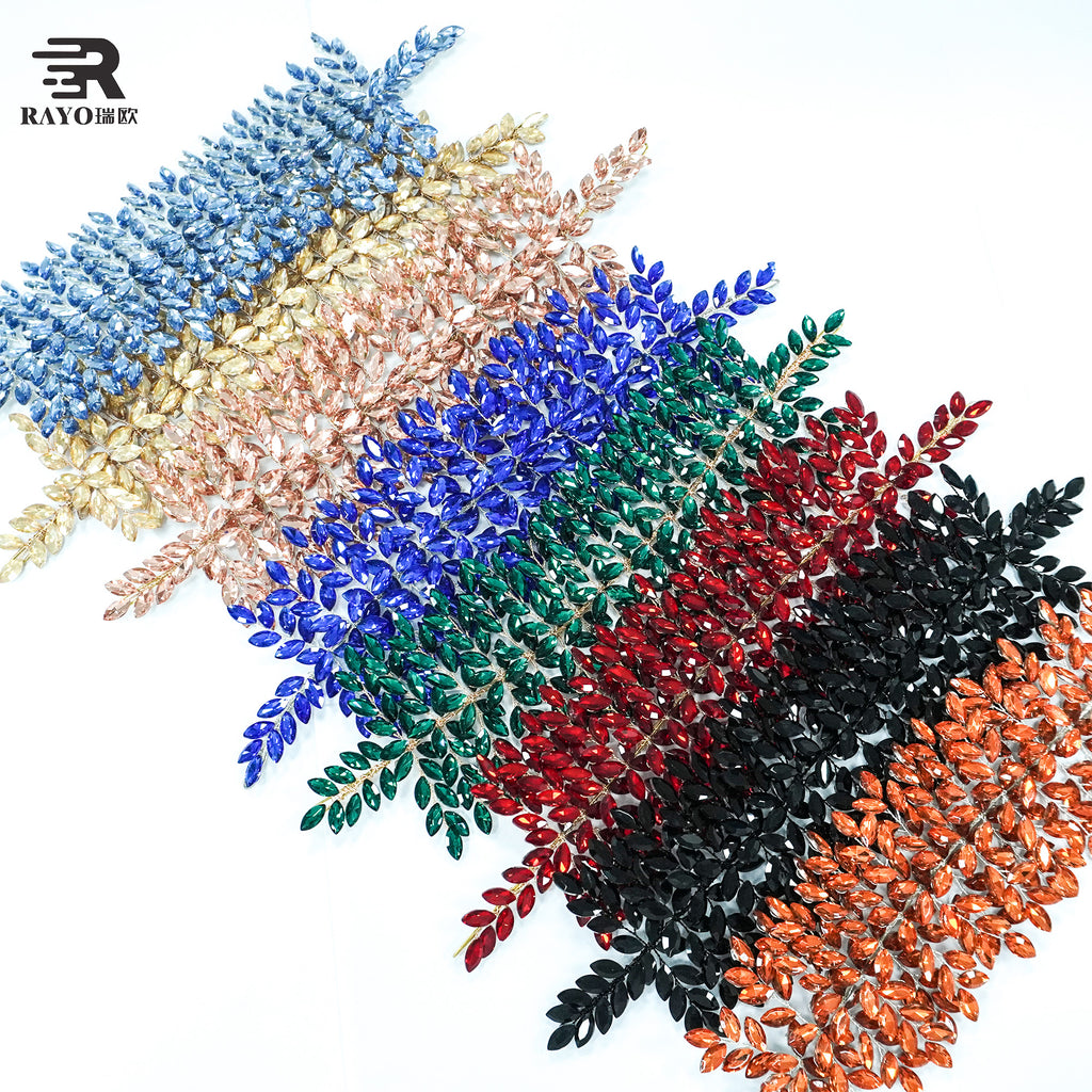 RAYO Heavy Beaded 3D Glass Crystal Flower Rhinestone Applique Adhesive Mesh Base Sew On Crystal Patch For Garment Evening Dress Bags Shoes DIY Decoration
