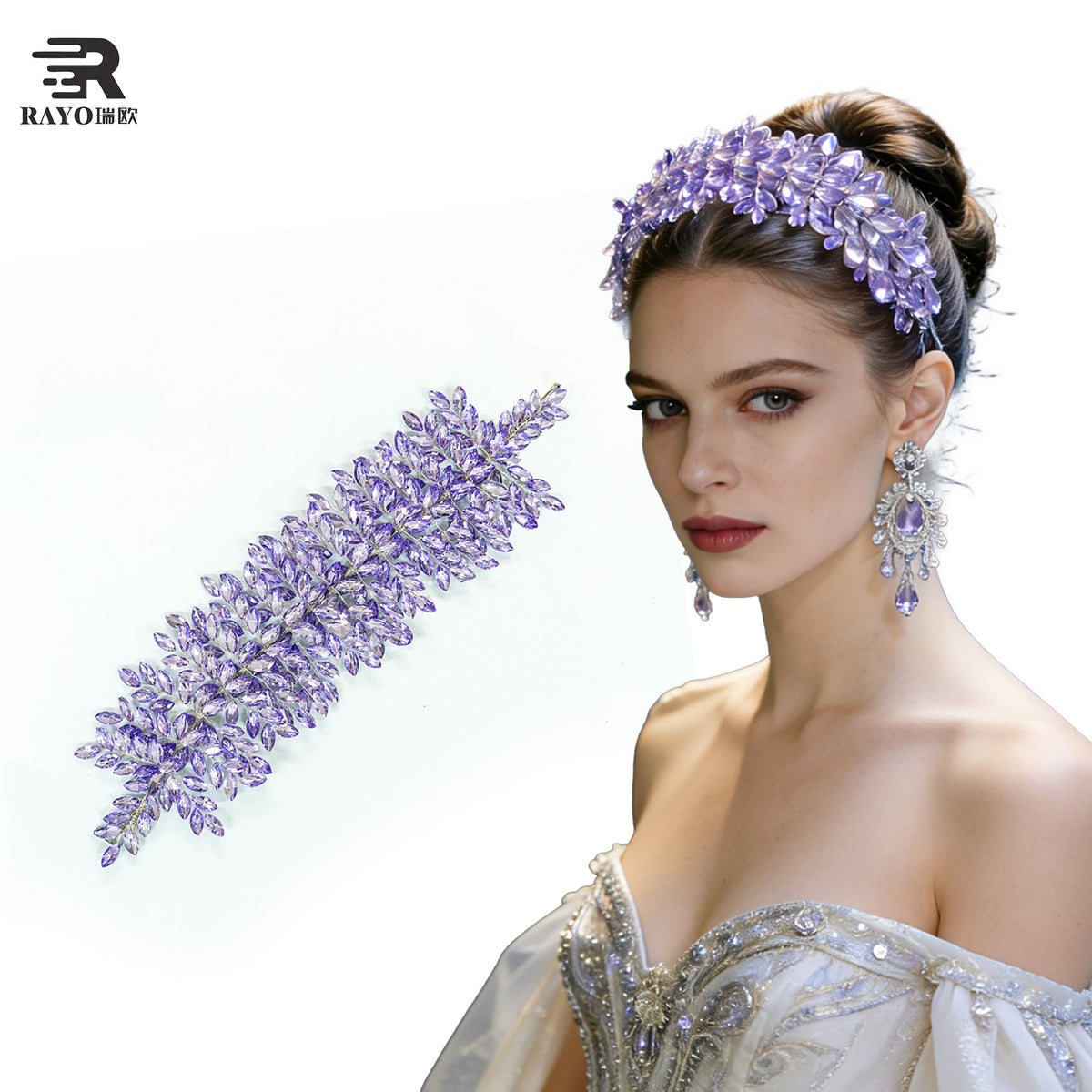 RAYO Heavy Beaded 3D Glass Crystal Flower Rhinestone Applique Adhesive Mesh Base Sew On Crystal Patch For Garment Evening Dress Bags Shoes DIY Decoration
